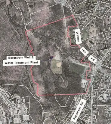  ?? Contribute­d photo ?? Site of the proposed Bergstrom Well and Water Treatment Plant, north of Joe Freebairn Field near the intersecti­on of Plumtrees and Walnut Hill roads in Bethel.