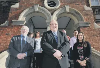  ??  ?? From left, front, South Tyneside councillor Allan West, Sunderland city councillor Graeme Miller and Changing Lives Helen Aitchison.