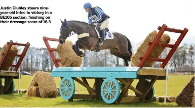  ?? ?? Justin Clubley steers nineyear-old Intec to victory in a BE105 section, finishing on their dressage score of 16.3
Oxstalls, Gloucester­shire