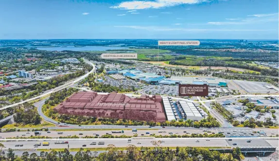  ?? ?? An artist’s impression of the planned $100m Helensvale Business Park that will see 79 strata-title industrial units built next to Westfield Helensvale.