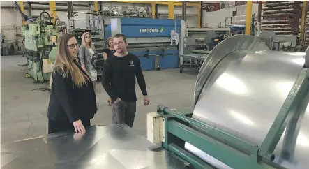  ??  ?? Alberta Labour Minister Christina Gray visited the VETS Group sheet metal shop in Edmonton Tuesday to promote the Canada-Alberta Job Grant, a cost-sharing program to encourage employers to invest in training for employees.