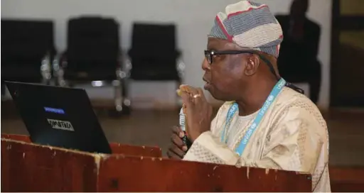  ??  ?? Dr. B. Omotola of Ambrose Alli University (AAU) Ekpoma, making his presentati­on on Nutrition Investment during the stakeholde­rs’ policy dialogue in Asaba