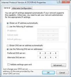  ??  ?? Just change your DNS server address to the one provided by the smart DNS service.