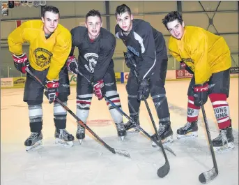  ?? KEVIN ADSHADE/THE NEWS ?? Pictou County Major Bantam Bombers captain Thomas Schnare, second from left, is shown with assistant captains Matthew Carson (far left), Calvin Denny and David Matthews.