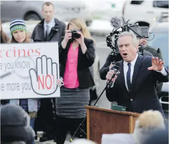  ??  ?? Environmen­tal activist Robert F. Kennedy Jr. speaks at Friday’s rally in Olympia, Washington, held in opposition to a proposed bill that would remove parents’ ability to claim a personal or philosophi­cal exemption to opt their school-age children out of the combined measles, mumps and rubella vaccine.