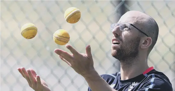  ??  ?? England spinner Jack Leach juggles some balls during a break in training for the final Test.