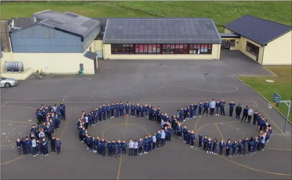  ??  ?? Students of Scoil Asicus Naofa Strandhill form a 100 in the playground to celebrate the 100th Centenary Birthday of St Patrick’s Church Strandhill.