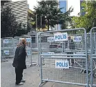  ?? YASIN AKGUL/AFP/GETTY IMAGES ?? Police barriers surround the Saudi consulate in Istanbul. Saudi Arabia has admitted that Jamal Khashoggi died there.