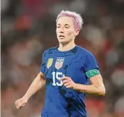  ?? Justin Setterfiel­d/Getty Images ?? The United States’ Megan Rapinoe, a forward who has made 197 career national team appearance­s, is back on the roster after missing two friendlies against New Zealand last month with an ankle injury.