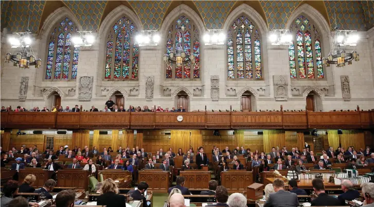  ??  ?? CANADA’S PRIME Minister Justin Trudeau delivers a speech marking the 150th anniversar­y of the first sitting of the House of Commons on Parliament Hill in Ottawa, Ontario.