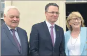  ?? ?? Local councillor­s Frank O’Flynn and Kay Dawson pictured with Minister for the OPW Patrick O’Donovan TD at Doneraile Court. (Photo: Katie Glavin)