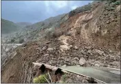  ?? PHOTO COURTESY OF CALTRANS ?? Multiple rockslides, including one at Mill Creek on Highway 1, have hampered travel on Big Sur’s iconic coastline road.