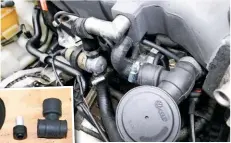  ??  ?? Replacemen­t VAG parts, consisting of a PCV, one-way valve and rubber T-piece, integrated tidily with the Renault-based turbocharg­ed Volvo engine.