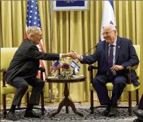  ?? DEBBIE HILL / POOL / VIA ASSOCIATED PRESS ?? U.S. Defense Secretary James Mattis (left) visits Friday with Israeli President Reuven Rivlin at the president’s residence in Jerusalem. Mattis is on a weeklong trip to the Middle East. The defense secretary also met with Prime Minister Benjamin...