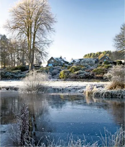  ??  ?? The house rises above the still lake, allowing a view over the frost-cloaked garden to the water’s edge.