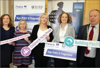  ??  ?? Speakers at the Sligo Peace IV Programme Launch, Dorothy Clarke Director of Planning, Community & Economic Developmen­t Sligo County Council, Linda Ervine Turas Project East Belfast Mission, Brenda Hegarty Special EU Programmes Body, Councillor Sinéad...