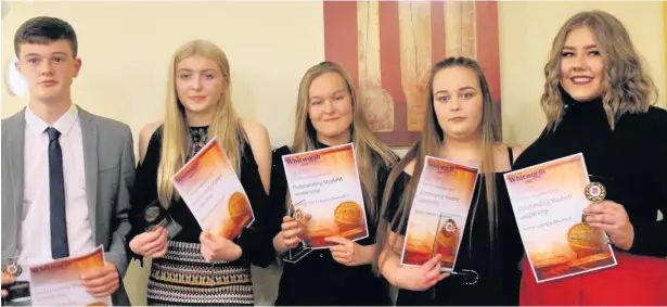  ??  ?? ●●Whitworth High School’s outstandin­g student leadership team, from left, Kyle Brooks, Alex Lord, Elle Gregson-Howorth, Kate Hemmings and Georgia Atherton