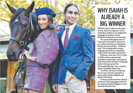 ??  ?? Isaiah Firebrace, Katelyn Mallyon and Realm of Flowers are ready for the Queen Elizabeth Stakes Day at Royal Randwick. Picture: Sam Ruttyn
