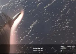  ?? SPACEX VIA AP ?? An image shows SpaceX's Starship re-entering the Earth's atmosphere on Thursday.