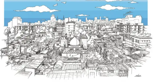  ??  ?? لوحة أبدعها مسعود باي دونغ هاو لتجمع سكني للمسلمين بمدينة شيآن