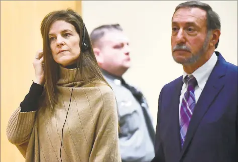  ?? Erik Trautmann / Hearst Connecticu­t Media file photo ?? Michelle Troconis, charged with conspiracy to commit murder in the disappeara­nce of Jennifer Dulos, appears for a pretrial hearing with her attorney Jon L. Schoenhorn in February.