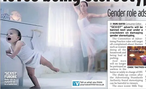  ??  ?? ‘SEXIST’ FURORE Baby girl in Aptamil ad is a ballerina