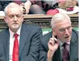  ??  ?? Jeremy Corbyn and John Mcdonnell listen to Philip Hammond’s Budget speech
