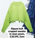  ?? ?? Ripped knit cropped sweater in neon green, £32.99, Zara