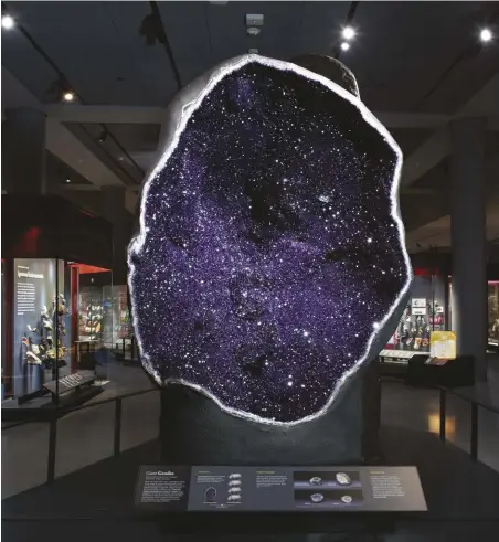 ?? FININ, AMERICAN MUSEUM OF NATURAL HISTORY ?? This is one half of a 12,000 pound amethyst geode displayed in the new Mignone Gem and Mineral Halls of the American Museum of Natural History.