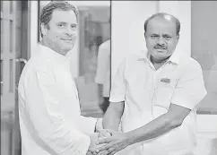  ?? HT FILE ?? ▪ Congress President Rahul Gandhi with Karnataka chief minister HD Kumaraswam­y. The bulk of the government’s energy and time seems to be spent solely on retaining power