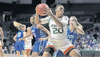  ?? AL DIAZ/TNS ?? Miami’s Keyona Hayes (20) is one of the veteran players who have helped build the program and put the Hurricanes on the cusp of the Sweet 16.