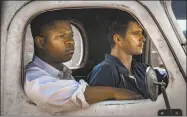  ?? Contribute­d photo ?? Ronsel (Jason Mitchell, foreground) forges a friendship with fellow World War II veteran Jamie (Garrett Hedlund) in “Mudbound.”