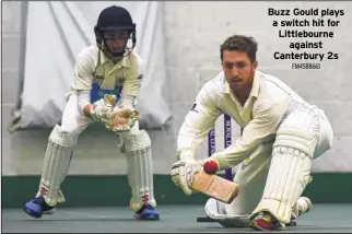  ?? FM4588661 ?? Buzz Gould plays a switch hit for Littlebour­ne against Canterbury 2s