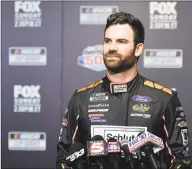  ?? Jared C. Tilton / Getty Images ?? Corey LaJoie speaks with the media during the NASCAR Cup Series 62nd Annual Daytona 500 Media Day at Daytona Internatio­nal Speedway on Wednesday in Daytona Beach, Florida.