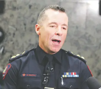  ?? BRENDAN MILLER ?? While police Chief Mark Neufeld didn’t make clear what a police response would be to local rail or road blockades, he said police would aim to resolve a protest situation “using no force whatsoever.”