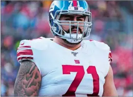  ?? MARK TENALLY/AP FILE PHOTO ?? In this Dec. 22, 2019, file photo, New York Giants offensive guard Will Hernandez stands on the field during the team’s game against the Washington Football Team in Landover, Md. Hernandez, who has started every game since being drafted in 2018, was placed on the reserve COVID-19 list on Thursday after testing positive for the virus.