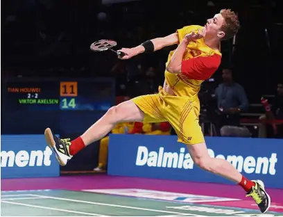  ??  ?? I’ll be there: Barring any upset, Viktor Axelsen of Denmark is slated to play Lee Chong Wei in the final of the Perodua Malaysian Masters.