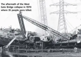  ??  ?? The aftermath of the West Gate Bridge collapse in 1970 where 35 people were killed.