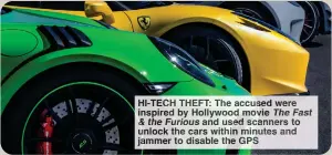  ?? The Fast ?? HI-TEC THEFT: The accu d were inspired y Hollywoo mo e
the Fu ous and used canners to unlock the cars within utes nd jammer o disable th GP