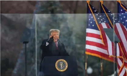  ?? Photograph: Anadolu Agency/Getty Images ?? Donald Trump speaks at the ‘Save America’ rally in Washington DC, on 6 January 2021, before pro-Trump supporters stormed the Capitol.