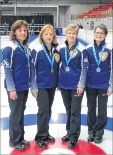  ?? SUBMITTED ?? Mary Mattatall, Marg Cutcliffe and Coldbrook residents Jill Alcoe-Holland and Andrea Saulnier recently won silver medals representi­ng Nova Scotia at the national senior women’s curling championsh­ip in Ontario.