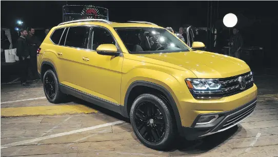  ?? PHOTOS: DEREK McNAUGHTON ?? The good-looking 2018 Atlas sits low and wide and has a big grin. Volkswagen’s new seven-passenger SUV performs beautifull­y and offers lots of inside space.