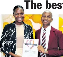  ?? ?? Sponsored by Midbay Motors, receiving a certificat­e of appreciati­on are John Ross College’s Thubelihle Mlondo (teacher) and Sabelokuhl­e Sibiya