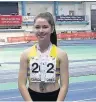  ??  ?? Welsh Indoor 60m Girls U13 silver medalist Jersey Lee Jones