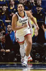  ?? Tyler Sizemore/Hearst Connecticu­t Media ?? UConn forward Ice Brady plays in No. 9 UConn’s 58-29 win over Marquette in the Big East Tournament semifinal game at Mohegan Sun Arena in Uncasville on Sunday.