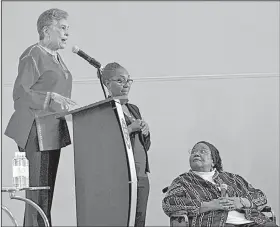  ?? Arkansas Democrat-Gazette/THOMAS METTHE ?? Carlotta Walls LaNier of Denver, appearing Saturday at the Clinton Presidenti­al Center with fellow Little Rock Nine member Melba Pattillo Beals (right), said that while she has seen progress, people must remain vigilant because “there are people who...