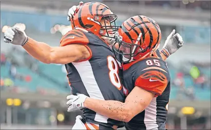  ??  ?? Cincinnati Bengals’ C.J. Uzomah and Tyler Eifert celebrate after a touchdown in December last year