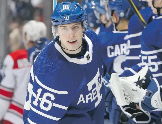  ?? CLAUS ANDERSEN / GETTY IMAGES ?? Toronto’s Mitch Marner celebrates Tuesday’s 8-1 Leafs’ victory on the exact day the franchise began NHL play in 1917.