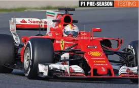  ?? — AP ?? Ferrari’s Sebastian Vettel in action on of the first day of a Formula One pre-season test session at the Catalunya racetrack in Montmelo outside Barcelona on Monday.