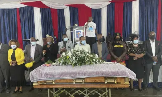  ?? ?? Elvis Nyathi's funeral service at Brethren Church in Lobengula, Bulawayo, before he was buried at Umvutsha cemetery yesterday.